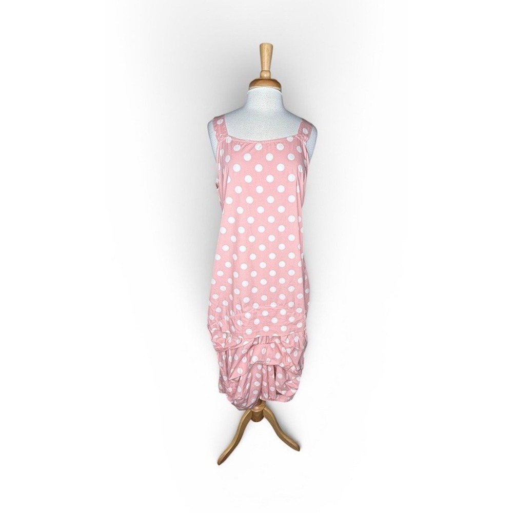 Krista Larson Pink Polka Dot Slip Dress Cotton Midi